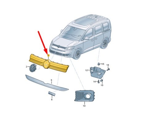 Boven Grille Hoogglans Zwart - Volkswagen Caddy MK5