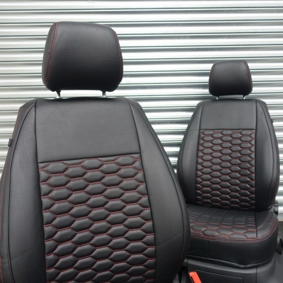 Stoelhoezen Hexagon Zwart Rood - Volkswagen Caddy MK4