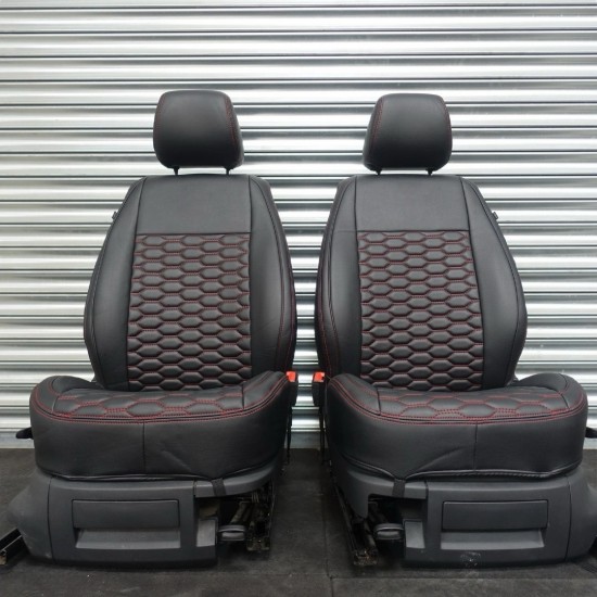 Stoelhoezen Hexagon Zwart Rood - Volkswagen Caddy MK4
