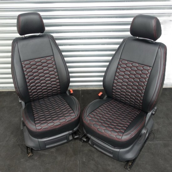Stoelhoezen Hexagon Zwart Rood - Volkswagen Caddy MK3 GP