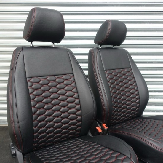 Stoelhoezen Hexagon Zwart Rood - Volkswagen Caddy MK3 GP