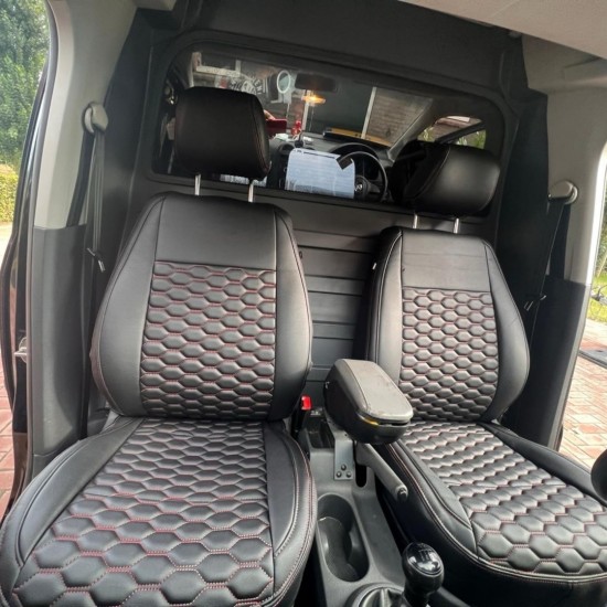 Stoelhoezen Hexagon Zwart Rood - Volkswagen Caddy MK4
