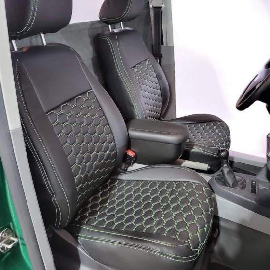 Stoelhoezen Hexagon Zwart Groen - Volkswagen Caddy MK4
