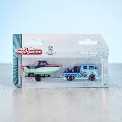 Majorete Volkswagen T1 Twin Cab Met Aanhangwagen en Boot 1:60